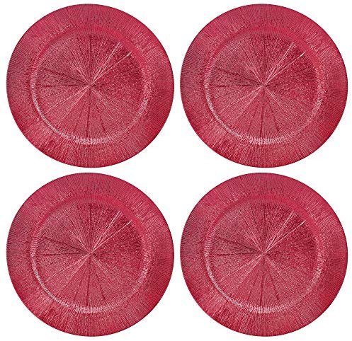 33cm Plastic Christmas Charger Plates (Red - Blast, 4)