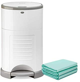 Korbell Plus Nappy Bin & Disposable Liner Bundle Lasting Up to 17 Months | 72 Weeks Hygienic, Odour Trapping & Hands Free | Includes 4 Packs of Biodegradable Liners | Pure White