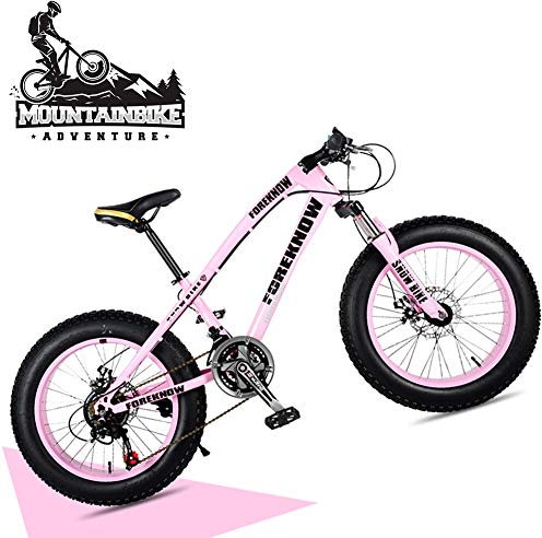 NENGGE 20 Zoll Mountainbike Fette Reifen Fahrräder für Damen, Mädchen Hardtail MTB mit Gabelfederung & Scheibenbremsen, Rahmen aus Kohlenstoffstahl,Rosa,21 Speed