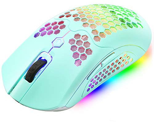 Drahtlose/verkabelte leichte Gaming-Maus, Dual-Modi, wiederaufladbare 800-mAh-Mäuse, PMW3325,12000 DPI, 16 RGB-Hintergrundbeleuchtung, 69G Honeycomb Shell-Design, 7 programmierbare Tasten mit Treiber