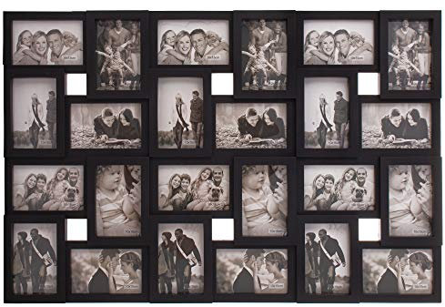 SPRINGOS Bilderrahmen Fotocollage für 24 Bilder Mehrfachrahmen Hoch-Querformat Kunststoffrahmen Wanddekoration Schwarz