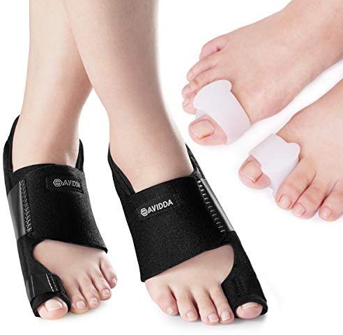 AVIDDA Bunion Corrector - 1 Pair Adjustable Bunion Splints and 2 Pack Gel Toe Separators, Toe Straighteners for Bunion Pain Relief, Overlapping Toes, Hallux Valgus, Crooked Toes (Black)