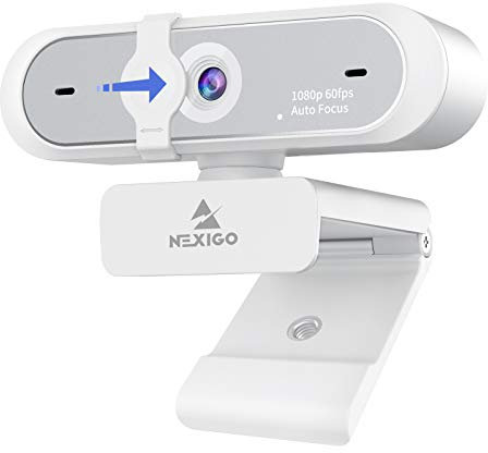 NexiGo N660P 1080P 60FPS Webcam with Software Control, Dual Microphone & Cover, Autofocus, HD USB Computer Web Camera, for OBS/Zoom/Skype/FaceTime/Teams/Twitch, White