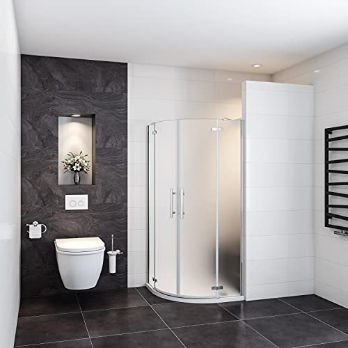 90x90 cm Box Doccia Semicircolare alto 195 cm Doppia Porta Battente Vetro 6 mm Satinato Barra Stabilizzatrice Completo di Piatto Doccia