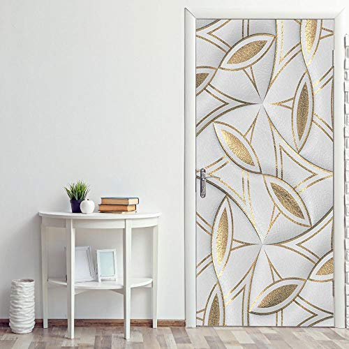 Türtapete selbstklebend Goldenes Weiß TürPoster 3DBewirken Fototapete Türfolie Poster Tapete Abnehmbar Wandtapete für Wohnzimmer Küche Schlafzimmer 77cm x 200cm