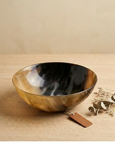 AYZCORP Shaving & Serving Bowl Natural Yak Horn Shaving Soap Bowl Shaving Cup for Men Real Horn Shave Bowl Lathering Up Shaving Soap Cup Bowls.Gift for Husband (8 Round x 2 Deep)