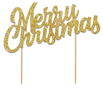 Anniversary House J181 Tortenaufsatz, goldfarben, glitzernd, 18 x 15 cm, für Weihnachtskuchen, stabiles Papier