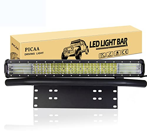 PICAA LED Lichtleiste Led Arbeitsscheinwerfer 9D 23 Zoll 570W Led Lichtbalken 12V Led Zusatzscheinwerfer Bar LED Arbeit Licht Bar Mit Kennzeichenhalter für SUV Offroad ATV UTV Traktor 4x4 Auto