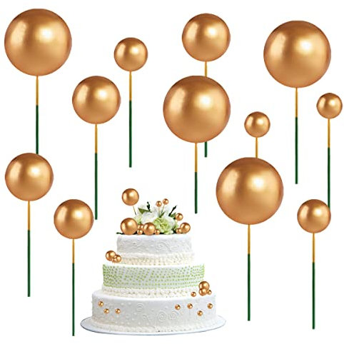 Balloon Cake Toppers Foam Ball Cake Picks 66pcs Mini Round Gold Faux Pearl Balls Cupcake Toppers DIY Cake Insert Topper for Birthday Party Wedding Cake Decoration