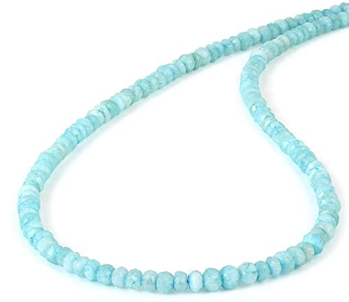 Vatslacreations 45CM Amazonite Necklace Beads Faceted Gemstone Necklace 925 Sterling Silver Necklace with Lock and Chain Blue Chakra Gemstone Necklace