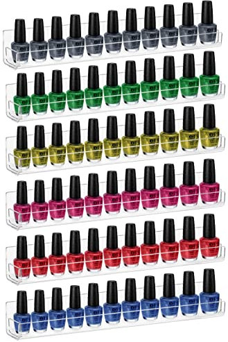 LileZbox Nagellack Regal 6 Pcs, unsichtbares Bücherregal, Nagellack Organizer Wand für Kinderzimmer, Badezimmer, Küche, Schlafzimmer Acryl Nagellack Aufbewahrung, Transparent(38 x 4 cm)