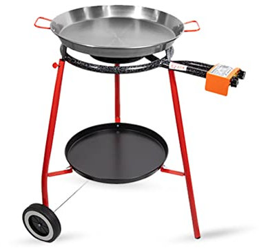 Machika Andreu Set Pfannen-Set mit 45,7 cm Karbonstahl-Pfanne, 20,3 cm 40,6 cm Doppelring-Paella-Brenner und Stand-Set (86,4 cm), Grill-Set, perfekt für gastronomische Veranstaltungen, Catering,
