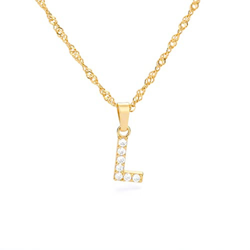Buchstaben Kette Personalisierte Halskette mit Initial Buchstaben Anhänger Alphabet A-Z Buchstabenkette Damen Gold Kette Namenskette Geschenk für Frauen Weihnachten Geburtstag Valentinstag L