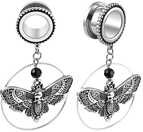 DOEARKO Ohr Tunnel mit Anhänger Schmetterling Ohr Flesh Tunnel Double Flared Ohr Piercing Schmuck Edelstahl Ohr Expander Ohrplugs für Frauen und Männer 8mm-16mm (Silber-1, 25MM)