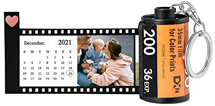 ALBERTBAND Porte-Clés Personnalisables Photo x5/8/10/15/20,Porte-clés Album Photo caméra Film Rouleau,Cadeau d'anniversaire de Noël Rétro pour Papa Maman Amant Ami (calendrier+14pcs)