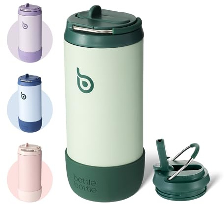 BOTTLE BOTTLE Water Bottles 12 oz Insulated Water Bottles with Leak Proof Lid Silicone Boot Stainless Steel Straw Cup for School Sports Travel Best Gifts Boys Girls green