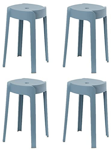 BIHOME Plastikstapelhocker, runde tragbare Barhocker, 4PCS Wirbelsäule Moderne Esstühle mit Löchern für Wohnzimmer im Innen- und Außenbereich im Freien,Blue a,46cm(18)