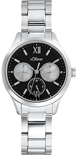 s.Oliver Armbanduhr Damen Quarzuhr analog, mit Edelstahl Armband, Silber, 5 bar wasserfest, Kommt in Uhren Geschenk Box, 2034596