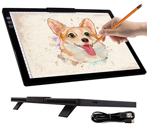 Wiederaufladbare A4-LED-Lichtbox, innovativer Ständer und oberer Clip, iVAOOZE Kabelloses Lichtpad für Cricut-Vinyl, Unkrautwerkzeuge, Diamantmalerei, Zeichnen, Basteln, Leuchtbrett zum Nachzeichnen,