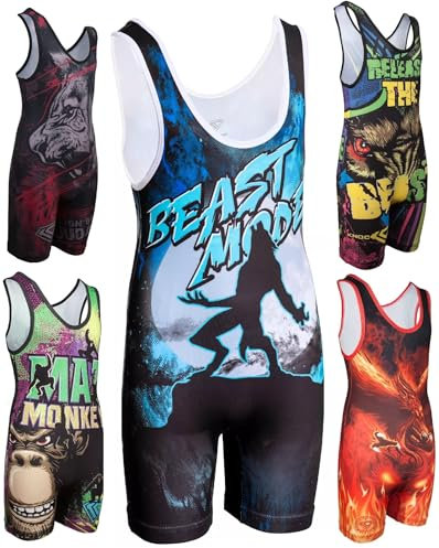 KO Sports Gear - Unisex Wrestling Singlet, bequem und atmungsaktiv, 4-Wege-Stretch, Gymnastik, Laufen, Gewichtheben, Beast-Modus, Adult XS 70–95 lbs (31.7–43.1 kg)