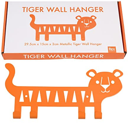 Rex London Wand Garderobenhaken mit Tiger Motiv : Farbe Orange, aus Metall, für Kinderzimmer etc.