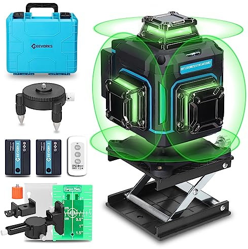 Livello laser, Geevorks 4 X 360 ° Verde Livella Laser Autolivellante, 4D 16 linee orizzontale e verticale livello laser con base rotante, telecomando, 2 * batterie 2400mAh(Blu)