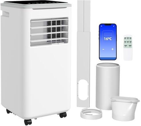 HOMCOM Portable Air Conditioner 9000BTU, Smart Home WiFi Compatible, 4-in-1 Air Conditioning Unit with Cooling, Fan, Dehumidifier & Sleep Mode, 24H Timer & Window Kit, for Rooms up to 20㎡, White