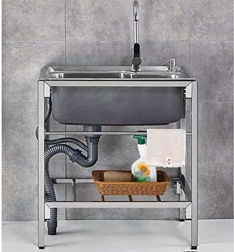 Lavandino multiuso Lavello in acciaio inox Lavello da appoggio a 1 vano con rubinetto freddo e caldo per lavanderia all'aperto Bar Ristorante Catering