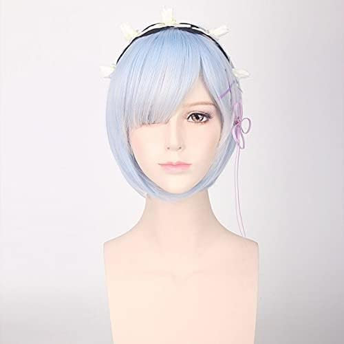 Wig Anime Cosplay Rem Ram Cosplay Perücke Re: Zero Start Life in Another World Kopfbedeckung Cosplay Kostüm Halloween Kostüme blau ein Set
