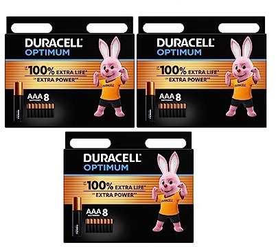 24X Duracell AAA Optimum (3 Blister Da 8 Batterie) 24 Pile (MX2400/MINI STILO/MICRO)