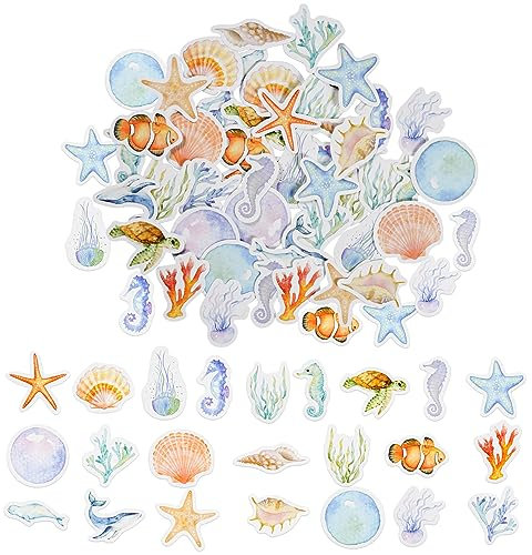 46PCS Watercolor Ocean Stickers,Special Shaped Marine Life Collection Stickers for Scrapbooking, DIY Crafts, Laptops, Bullet Journal, Gifts for Adult, Child