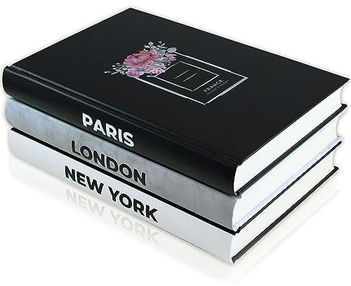 SOMEDA® Deko-Bücher 3er Set, Paris London New York, echte Bücher mit leeren Seiten, für Wohnzimmer Kaffeetisch oder Regal