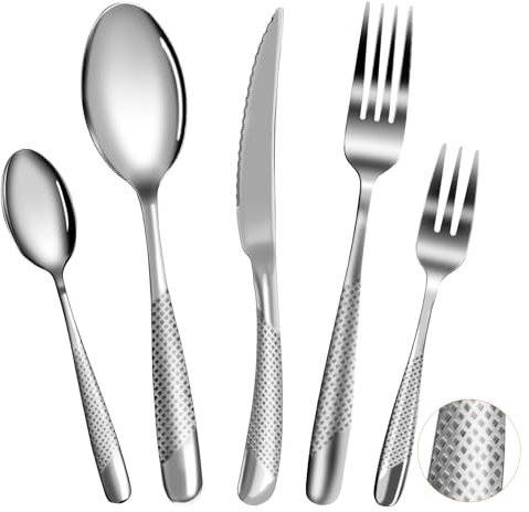 FANTICDE Set Couverts de Table 8 personnes, ensemble de couverts inox 40 pièces, omprend des couteaux/fourchettes/cuillères,lavable au lave-vaisselle,facile à nettoyer