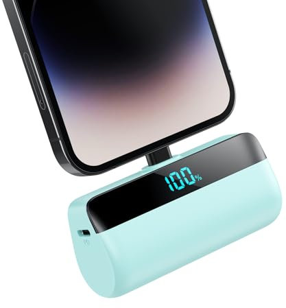 Feob Mini Power Bank para iPhone, 5200mAh 20W PD Cargador Portátil Ultra Compacto Batería Externa Powerbank con Pantalla Digital Compatible con iPhone 14/14 Pro Max/13 Pro/13/12/11/XR/XS/8/7/6s-Verde