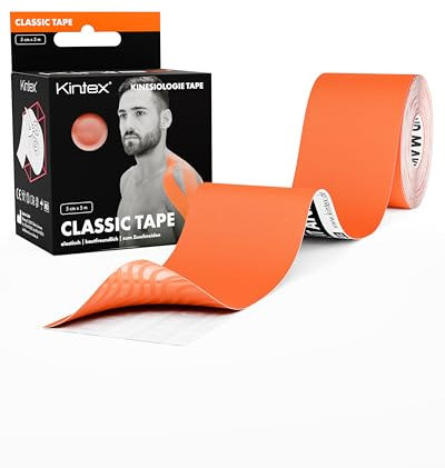 Kintex Kinesiologie Tape Classic, 5 cm x 5 m, hautfreundliches & wasserfestes Kinesiologie Tape, Physio Tape, Medizinisches Tape, für Sport & Physiotherapie (Orange)