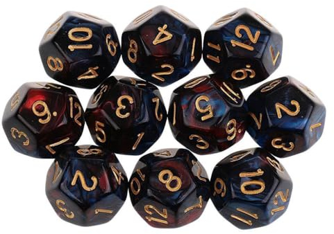 Yourandoll 10 STÜCKE Polyedrische Würfel D12 Würfel Dice Spielwürfel for DND RPG Tischspiele (Rot Blau)