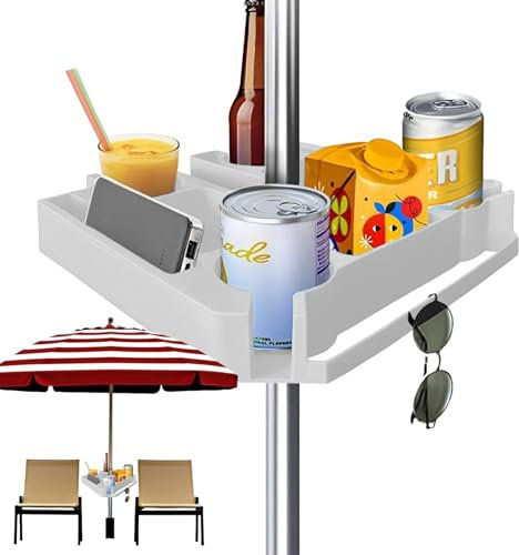 Nuyhadds Vassoio da tavolo per ombrellone - Vassoio da tavolo per ombrellone da patio, vassoio da tavolo per ombrellone portatile | Tavolino per ombrellone con 3 scomparti per snack, porta cellulare,