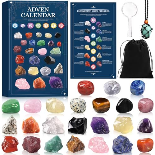 Purpledi Edelstein Adventskalender Kristalle, Kristalle Adventskalender 2025 Kinder, Weihnachtskalender, Weihnachts-Countdown mit 24 Chakra-Kristallen, Weihnacht Geschenk für Mädchen Jungen