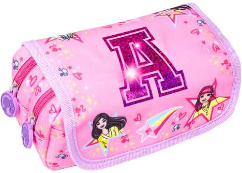 Barbie Personalised Pencil Case, Pink Cute Personalised School Pencil case for Girls, 2 Large Compartments Stationery Pouch