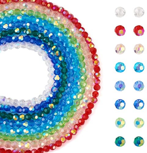 FASHEWELRY 760 cuentas de cristal redondas facetadas de color arcoíris galvanizadas para Navidad, pulseras, collares, bisutería