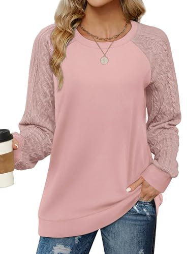 Cuptacc Sweat Femme Pull Femme Hiver Col Rond Manches Longues sans Capuche Chic Chaud Rose Foncé S