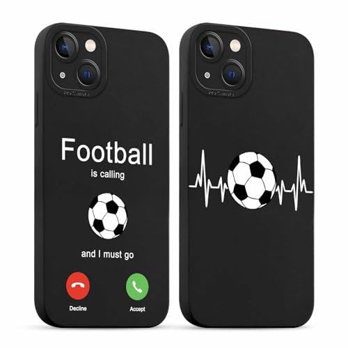 ZhuoFan 2 Stück Handyhülle für iPhone 13 hülle 6,1'', Aesthetic Fußball Muster Design Schwarz Weiche TPU Silikon Stoßfest Kameraschutz Schutzhülle Bumper Ultra Dünn Mädchen Case, 01