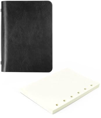 Esshogo Kleines Notizbuch, Mini Notizbuch für Unterwegs Binder Notizbuch A7 Leder Notizbuch, Notizbuch A7 Ringbuch für Schule, Büro, Schreiben, Zeichnen