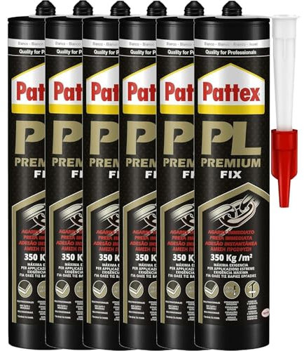Pattex Pack de 6 PRO900 Adhesivo de montaje para interiores y exteriores, pegamento fuerte de agarre inmediato, pegamento extrafuerte resistente al agua con gran poder de relleno, 6 cartucho x 460 g
