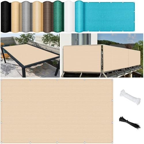 Vela Ombreggiante 1.3 x 4.5 m Antivento, Traspirante e Ad Alta Protezione Solare Panno Ombreggiante per Esterni con Occhielli per Arredo Esterno, Terrazzo, Color Crema