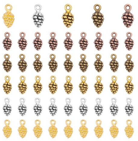 UNICRAFTALE 100 Stück 5 Farben Kleine Tannenzapfen Anhänger Tibetischer Stil Tannenzapfen Anhänger Weihnachtsanhänger Perlenanhänger Herbsternte Armband Charm Für DIY Bastelarbeiten Schmuckherstellung