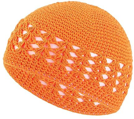 Maxtonser Wintermütze für Muslime, Erwachsene, elastisch, gehäkelt, Ohrenschutz, Winter, Beten, warmes Zubehör, fluoreszierendes Orange