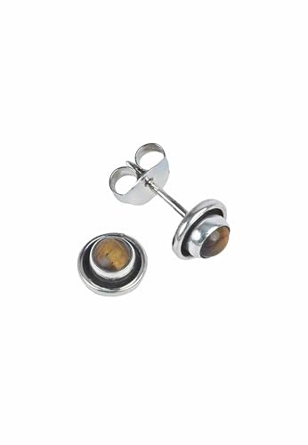 Ohrstecker 925 Silber Tigerauge brauner Stein Edelstein Ohrringe echt Silber Damen Sterling Silber Stecker Geschenk (MOS-106-18)