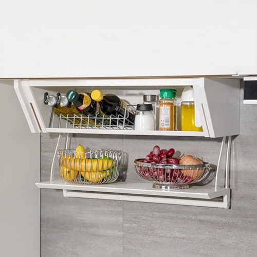 Ausziehbarer Schrank-Organizer mit 2 Ebenen, herunterklappbares Gewürzregal für Speisekammer/Schrank/Geschirrschrank, Unterregal für Hängeschränke und Wandmontage, hält b(D11.8xh15.1-W-39.3)