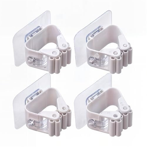 NERIRA®️ 4 Unidades Colgador Escobas y Fregonas Adhesivo Pared | Soporte Escobas Pared | Ajustable | Sin taladrar | Ideal para Cocina, Baño, Garaje, Jardín